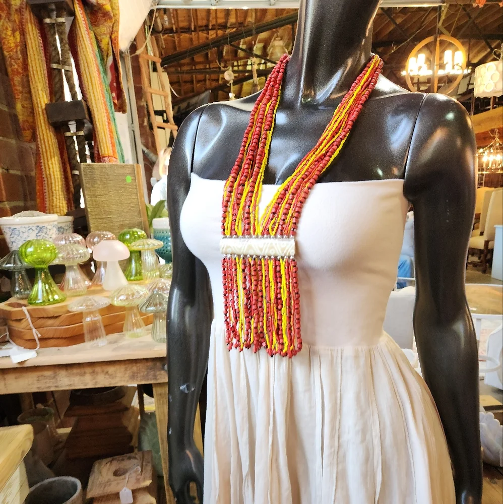 Yellow, Red and Black Beaded Necklace with Camel Bone Accent. Reversable š - Picture 7 of 8